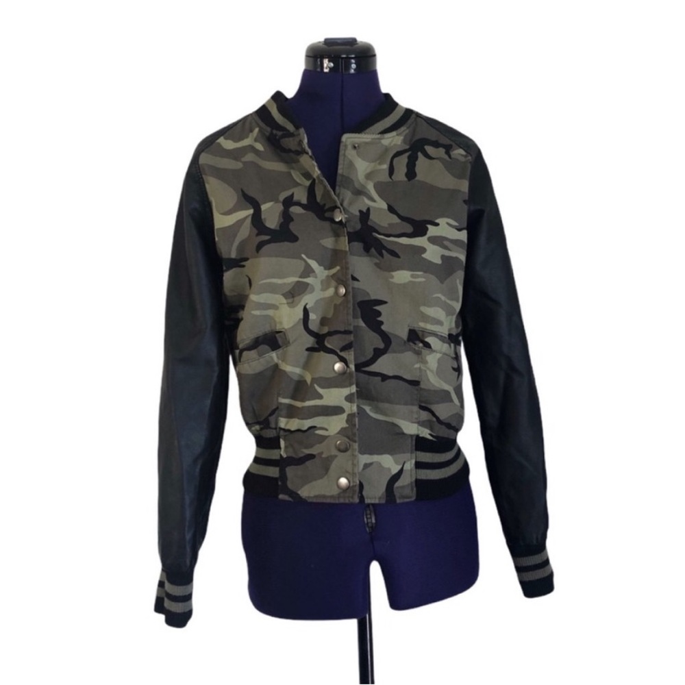 Forever 21 Green Black Camouflage Faux Leather Jacket